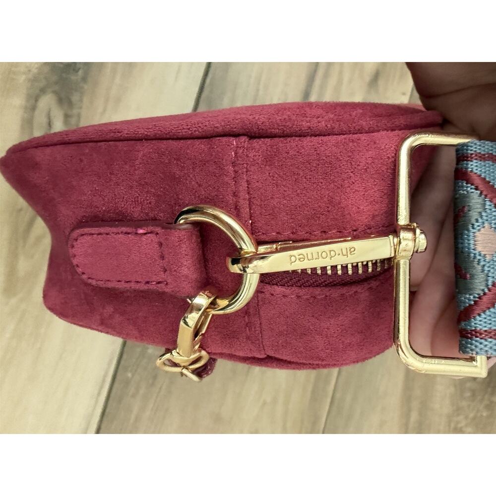 ah.dorned Berry Vega Suede Crossbody Bag with Detachable Strap and Tassel - Picture 3 of 8